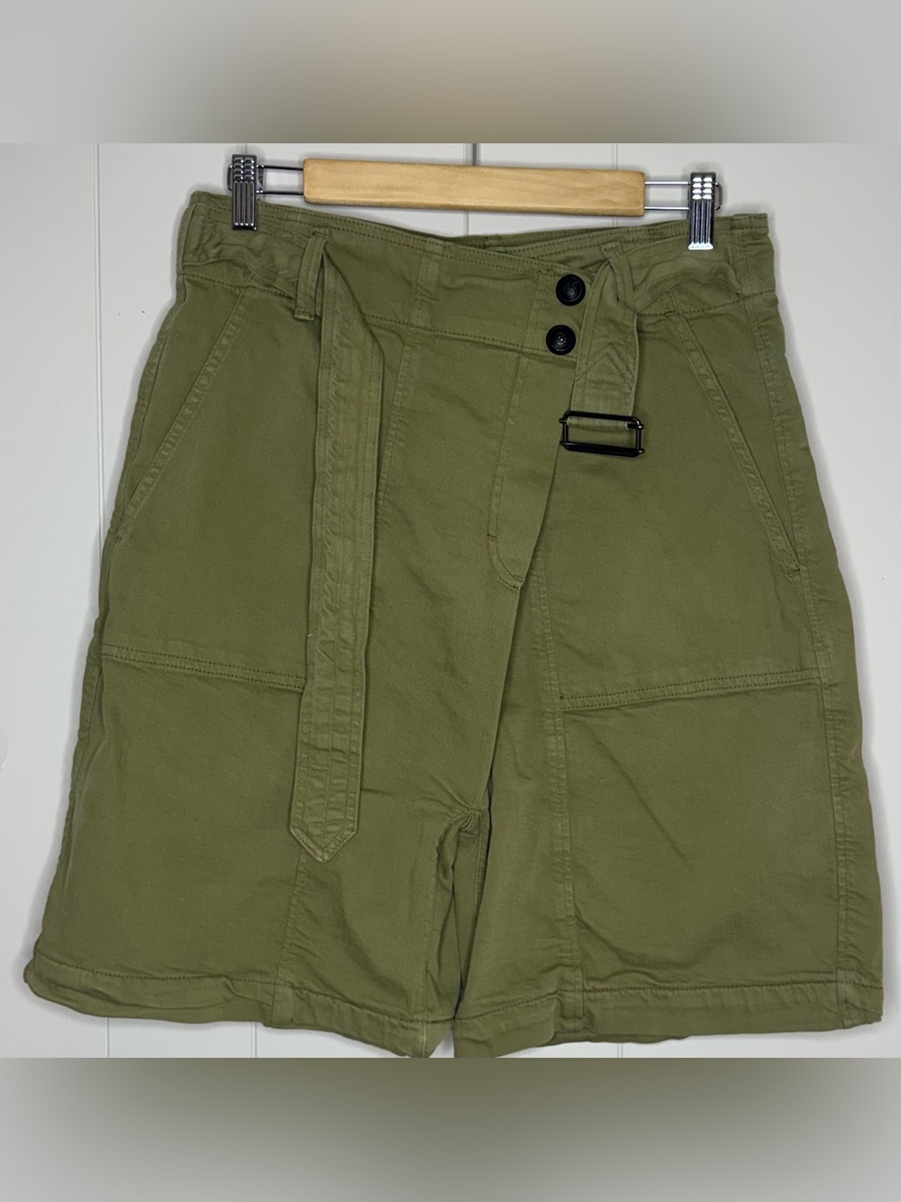 Zara High-Waist Belted Asymmetric Snap Utility Bermuda Shorts Womens Medium - Picture 2 of 9